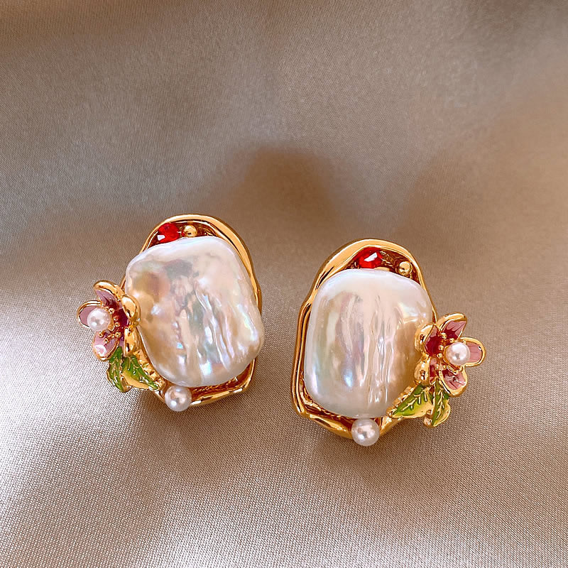 Dapaza Irregular Baroque Natural Large Pearl Stud Earrings