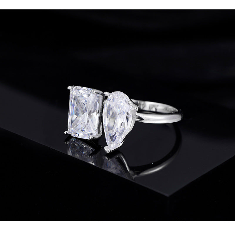 S925 Sterling Silver Ring Water Drop Large Sugar Cube Geometric Design Niche Personality Trend Opening Adjustable Ring