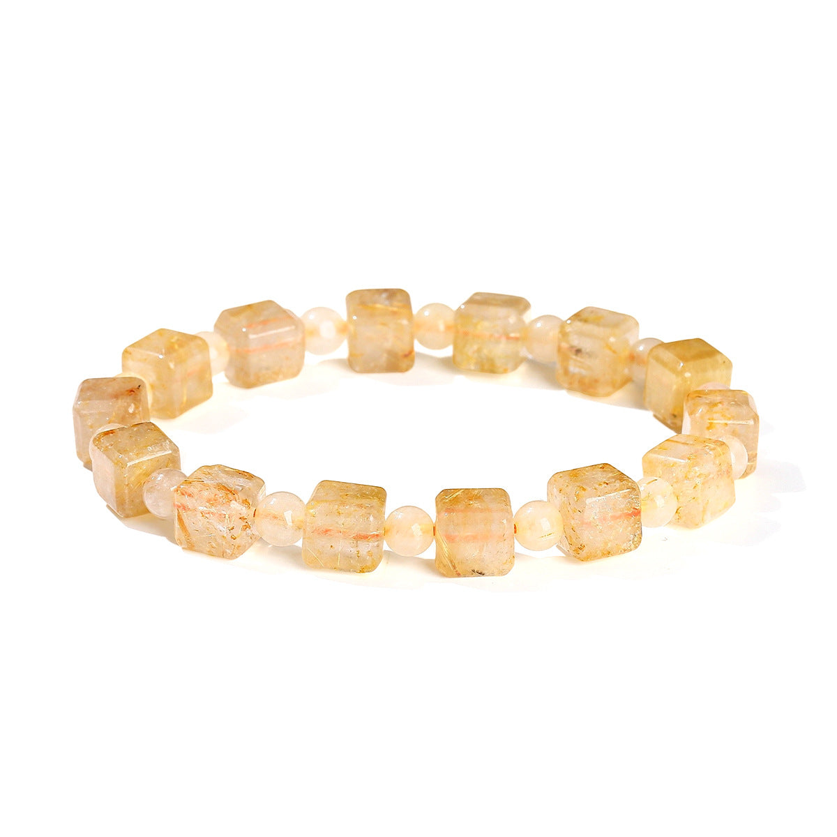 Buddha Life  Natural Golden Rutilated Quartz Sugar Cube Bracelet