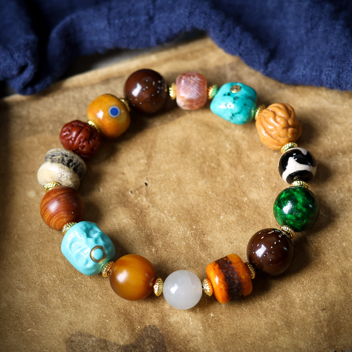 Buddha Life Tibetan Camel Bone Agate with Beads Duobao Bracelet for Men and Women Couples