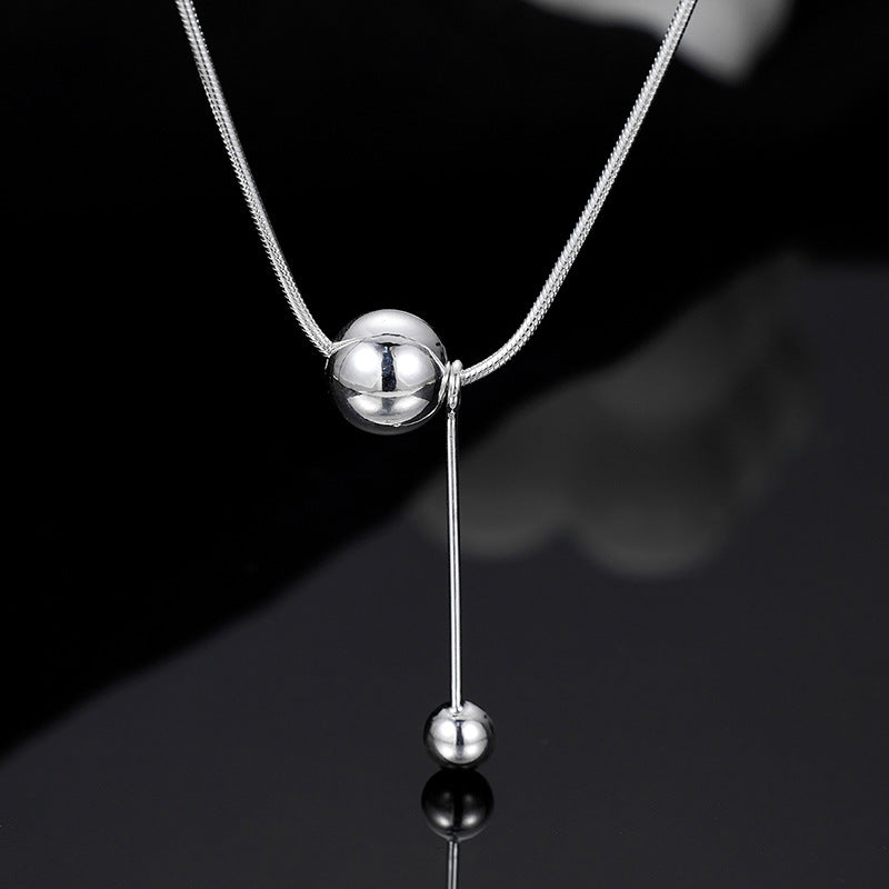 925 Sterling Silver Double Round Bead Fringed Snake Bone Chain Female Simple Niche Design