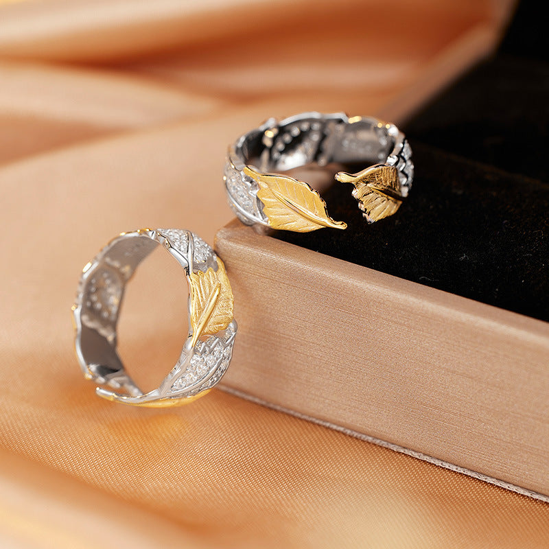 Ring women's light luxury 925 sterling silver micro-inlaid French niche design sense color separation process opening adjustable ring