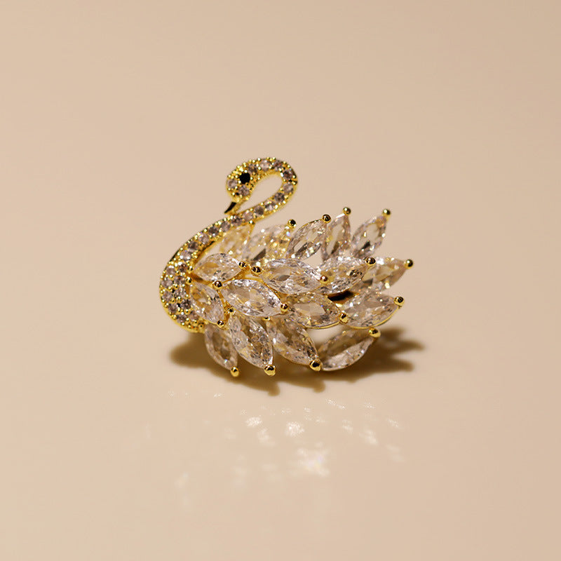 Zircon Swan Brooch Anti-light Cardigan Collar Pin