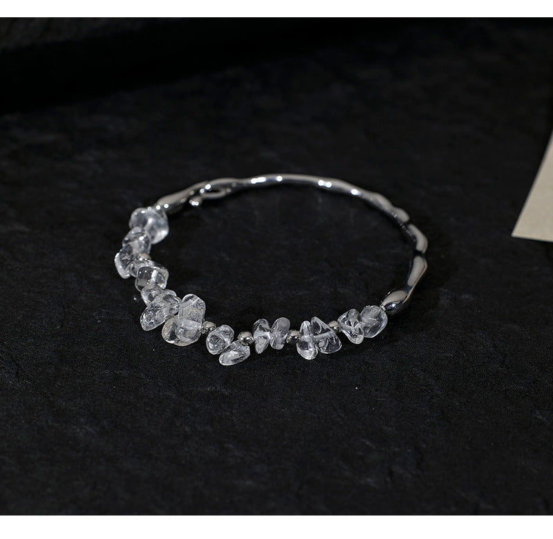 S925 Sterling Silver Natural Irregular White Crystal Bracelet