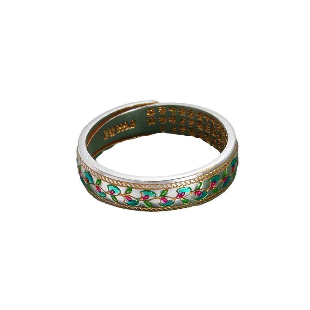 Dapaza Enamel Gold-painted Blue Wisteria Ring