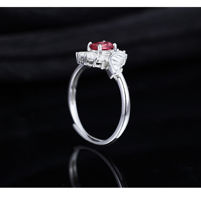 S925 Sterling Silver Flame Colored Treasure Zircon Opening Adjustable Ring