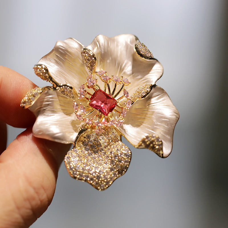 Enamel Peony Brooch