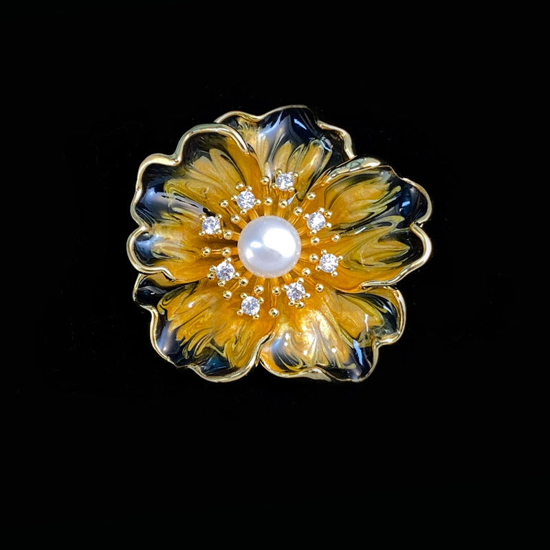 Enamel Pearl Peony Brooch, High-end Atmospheric Suit Corsage Gift