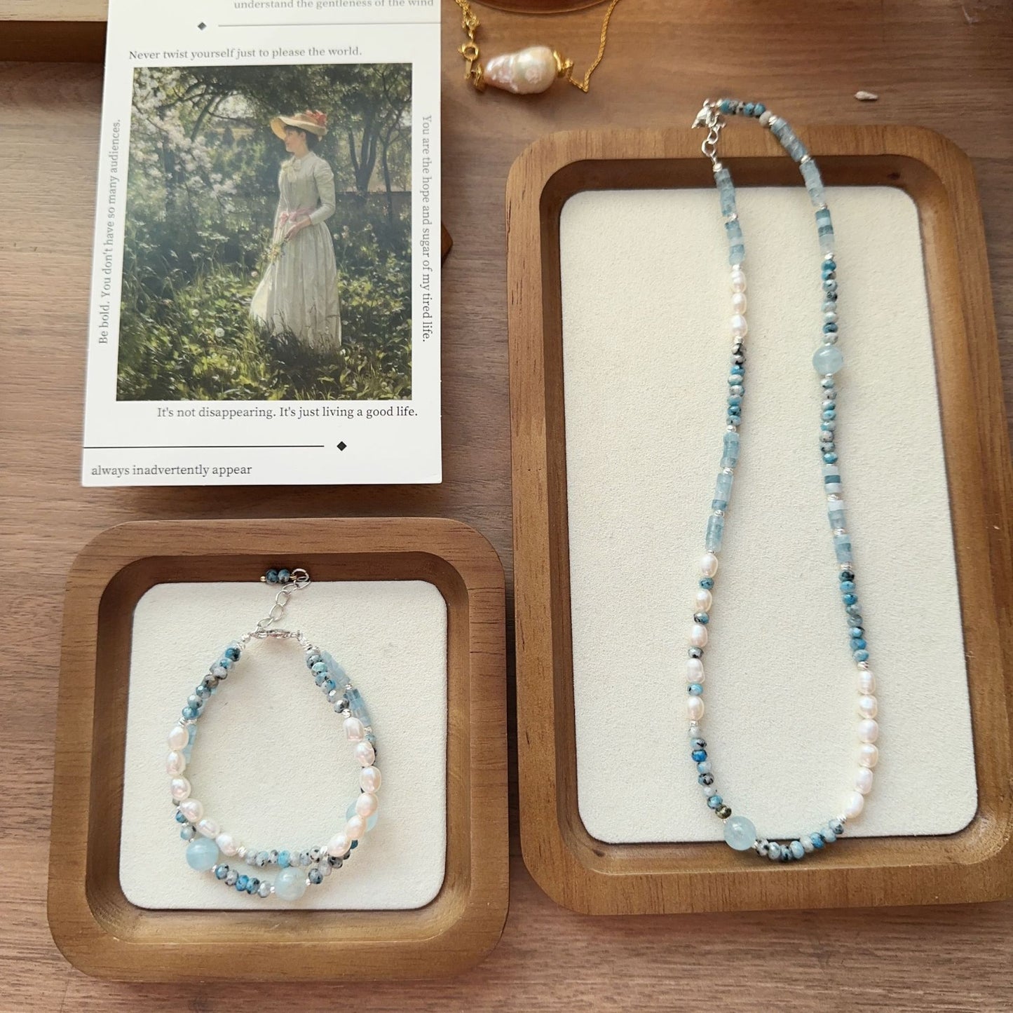 Buddha Life Aquamarine Freshwater Baroque Pearl Bracelet Set