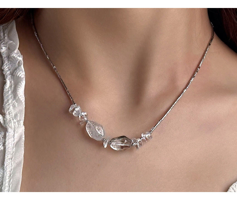 925 Sterling Silver Irregular Crystal Necklace Niche Design