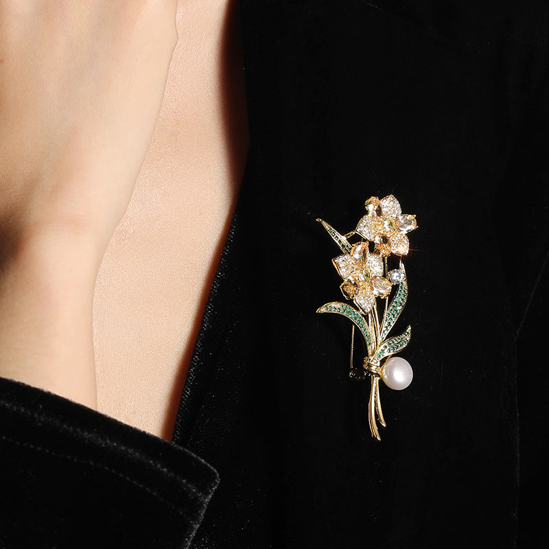 Colored Zircon Natural Freshwater Pearl Bouquet Brooch