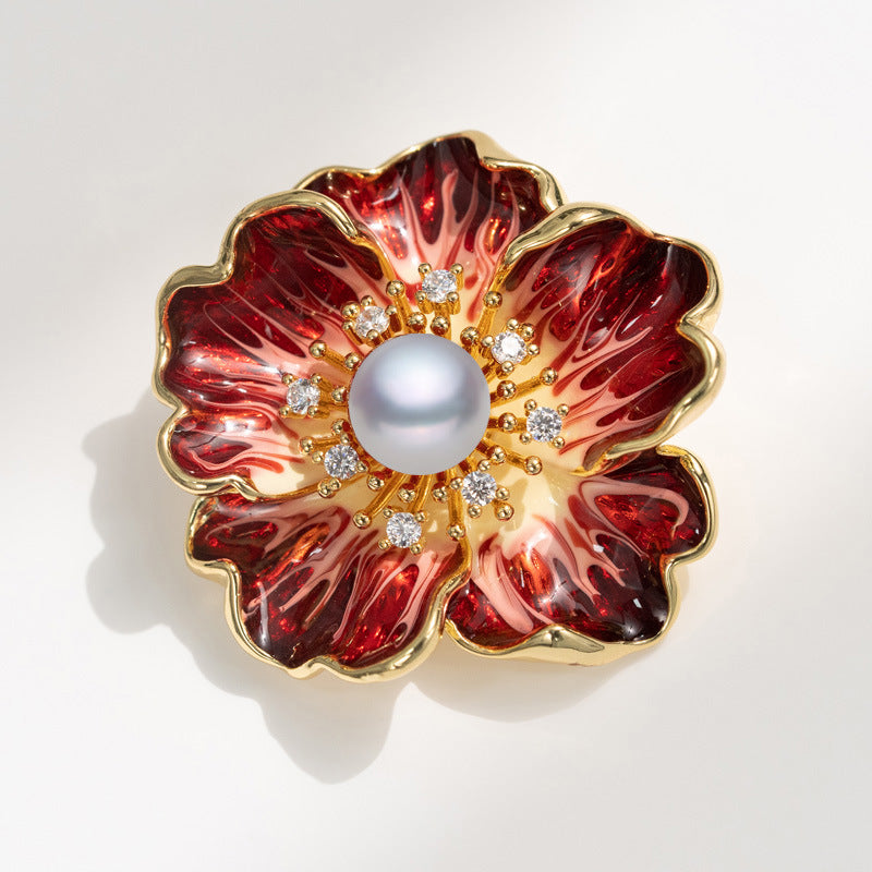 Enamel Pearl Peony Brooch, High-end Atmospheric Suit Corsage Gift
