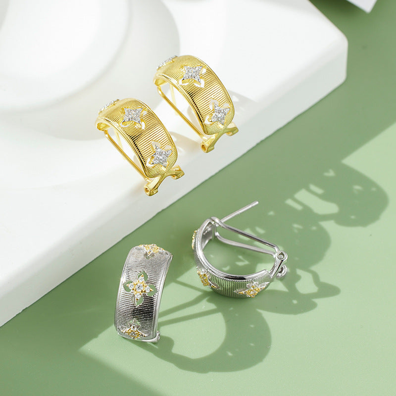 S925 Sterling Silver Italian Brushed Hollow Earrings