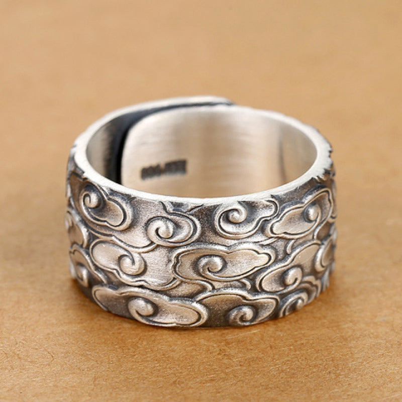 Dapaza 999 Sterling Silver Auspicious Cloud Men's Ring