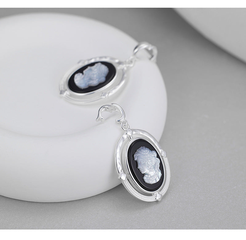 S925 Sterling Silver Necklace Niche Design Cameo Beauty Portrait Pendant Necklace