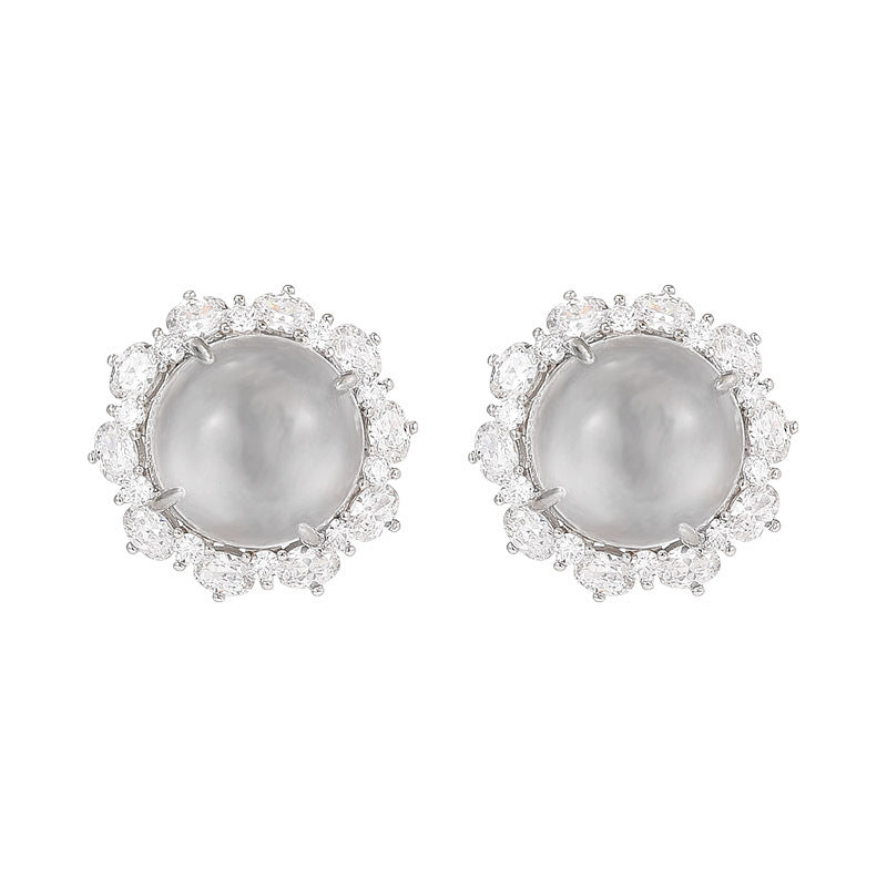 Dapaza | Zircon Inlaid Women's Round S925 Silver Stud Earrings