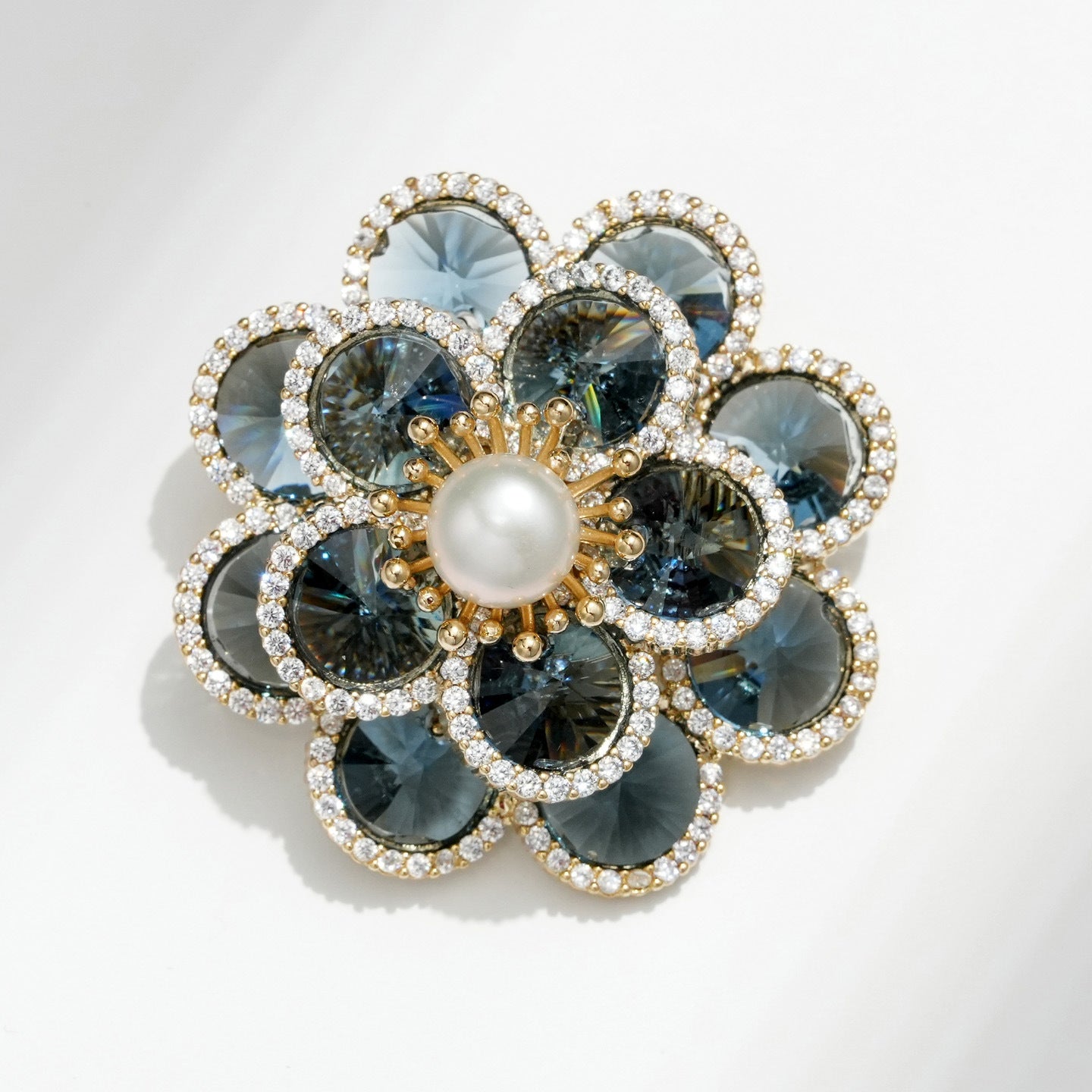 High Quality Natural Freshwater Pearl Blue Crystal Plum Blossom Brooch Magnetic Suction Dual Use