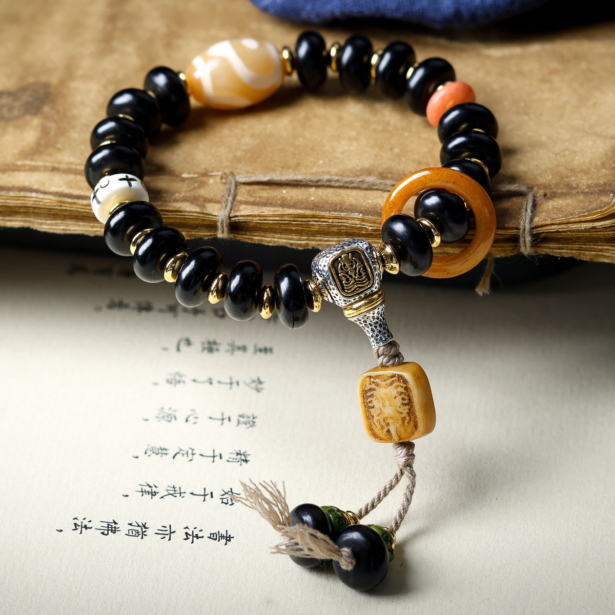 Buddha Life Tibetan Black Horns Abacus Bead Dzi Bead Bracelet