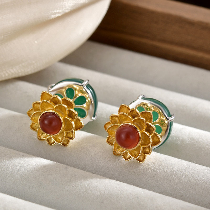 Stud Earrings, High-end Retro Temperament, New Chinese Double-sided Earrings, 925 Silver Needle Light Luxury Jewelry.