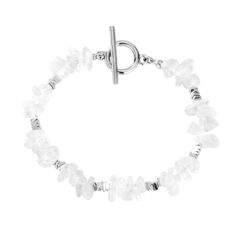 925 Sterling Silver Natural Irregular White Crystal Bracelet