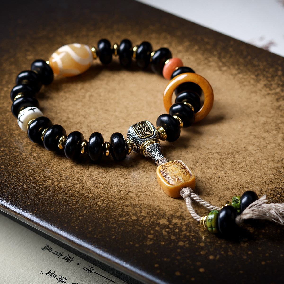 Buddha Life Tibetan Black Horns Abacus Bead Dzi Bead Bracelet