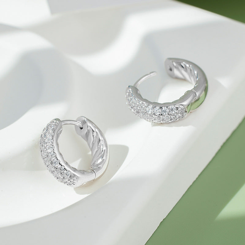 S925 Sterling Silver Earrings Women's Niche Design High-end Zircon Ring