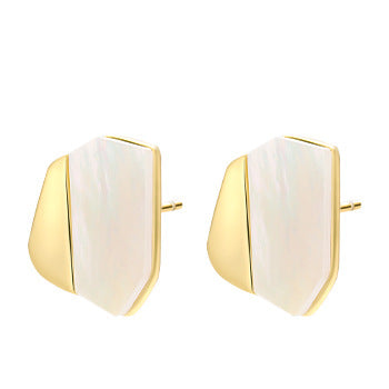 Dapaza S925 sterling silver with irregular white mother shell stud earrings