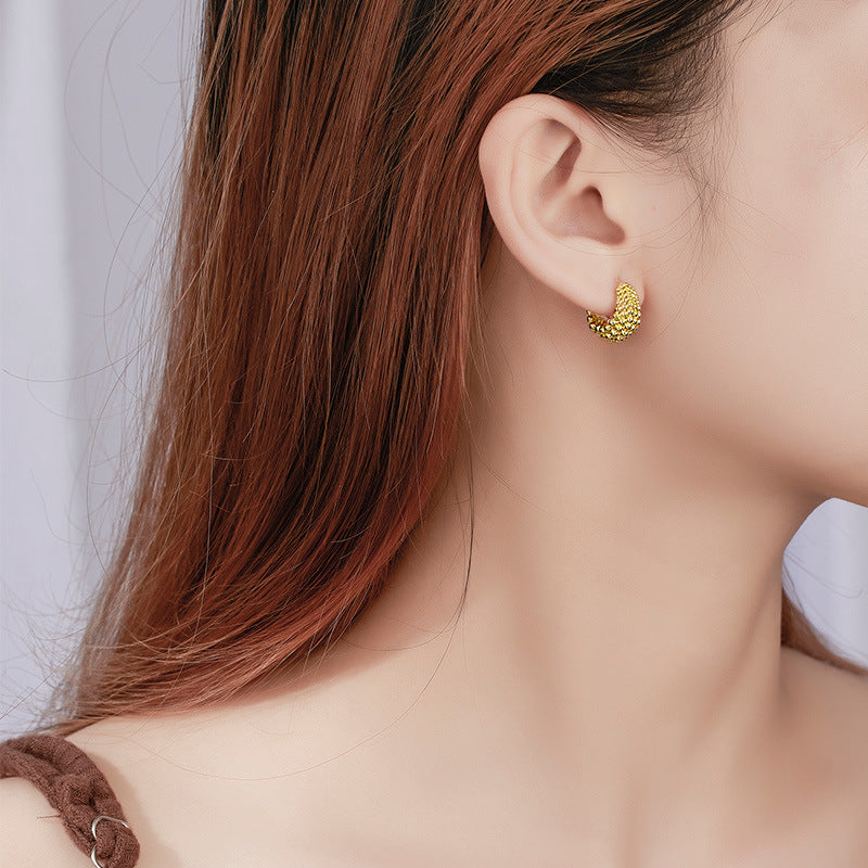 Simple Autumn and Winter 925 Sterling Silver C-shaped Bead Earrings