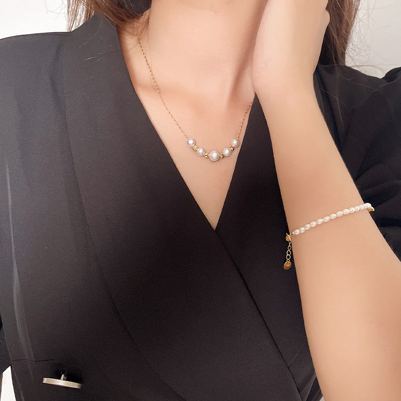 Freshwater Pearl Extra Fine Necklace Women's S925 Silver Clavicle Chain