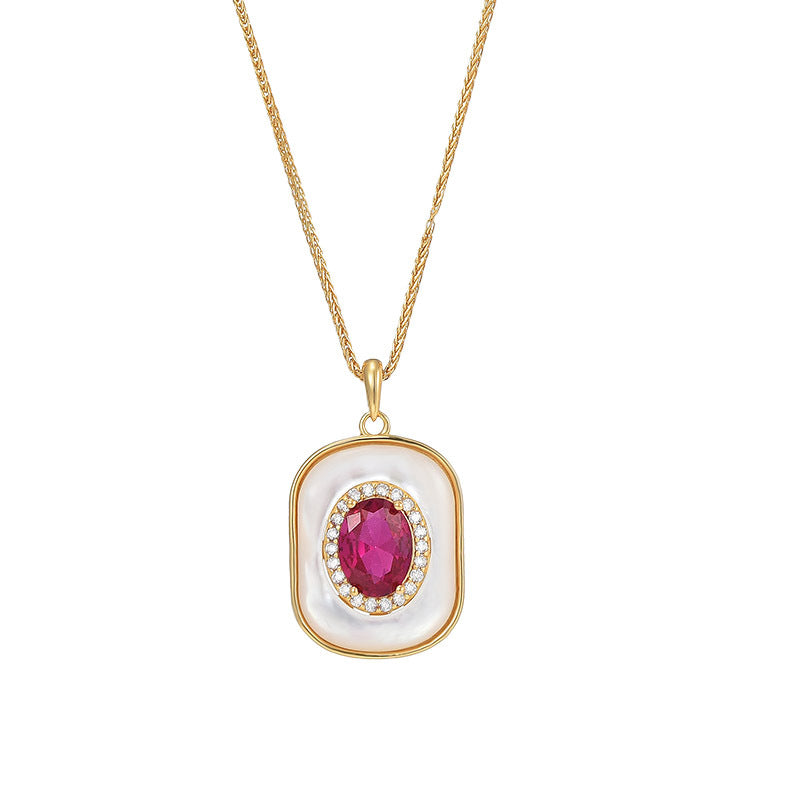 New S925 Silver Fritillary Pendant Light Luxury Ruby Geometric Necklace Whole Body S925 Silver Fashion Classic Pendant