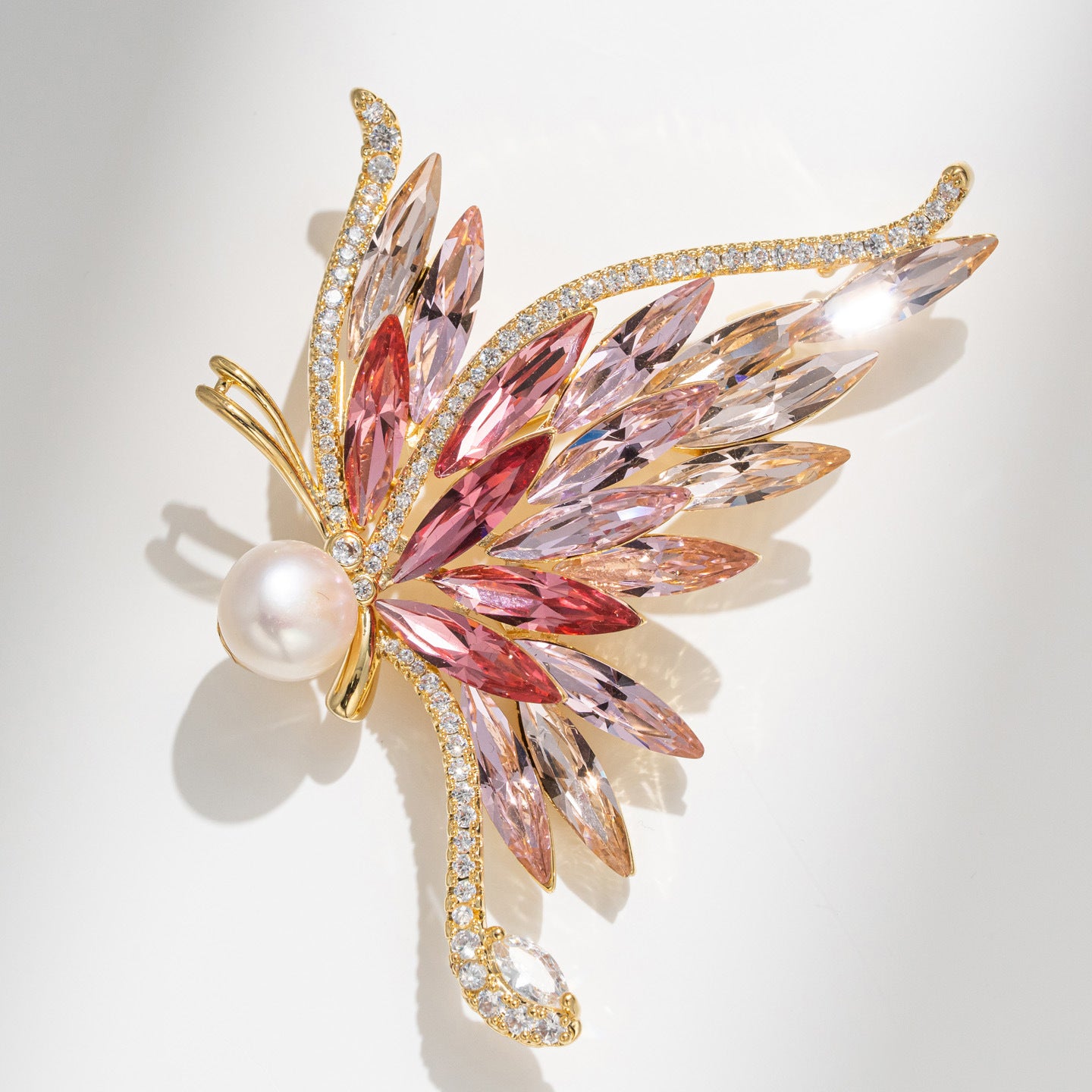 Freshwater Pearl Crystal Butterfly Brooch