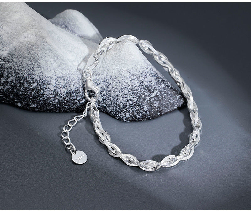 925 Sterling Silver Bracelet Women's Italian Design Woven Four-strand Simple and Fashionable Personalized Bracelet