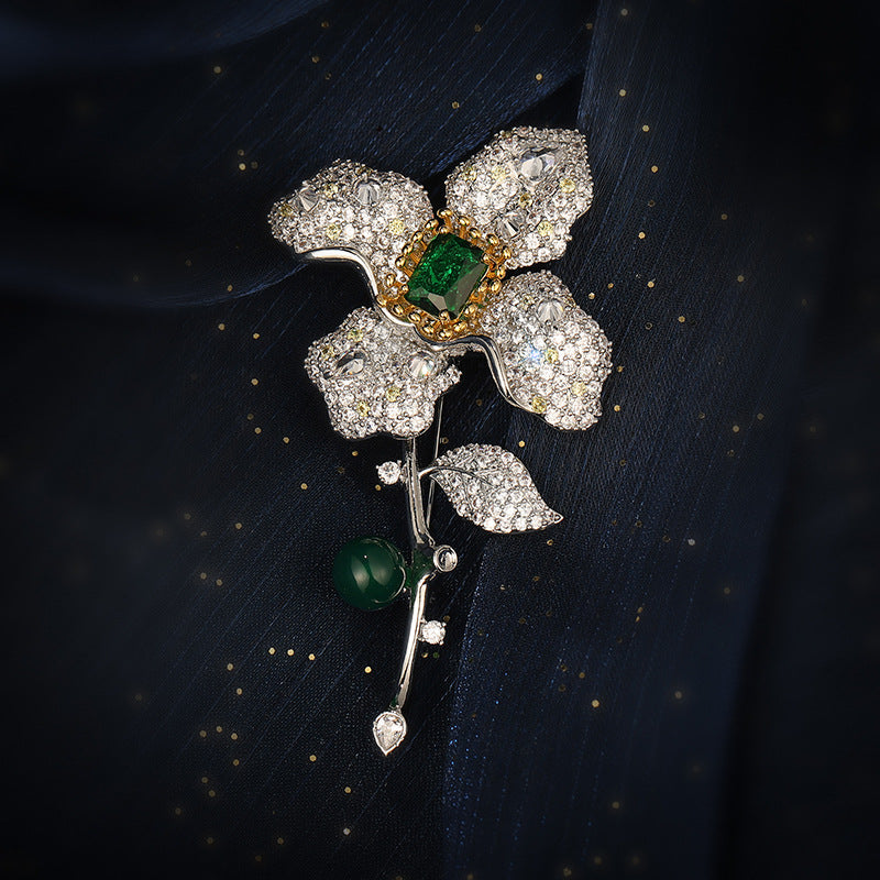 Four-leaf Flower Natural Freshwater Pearl Agate Brooch