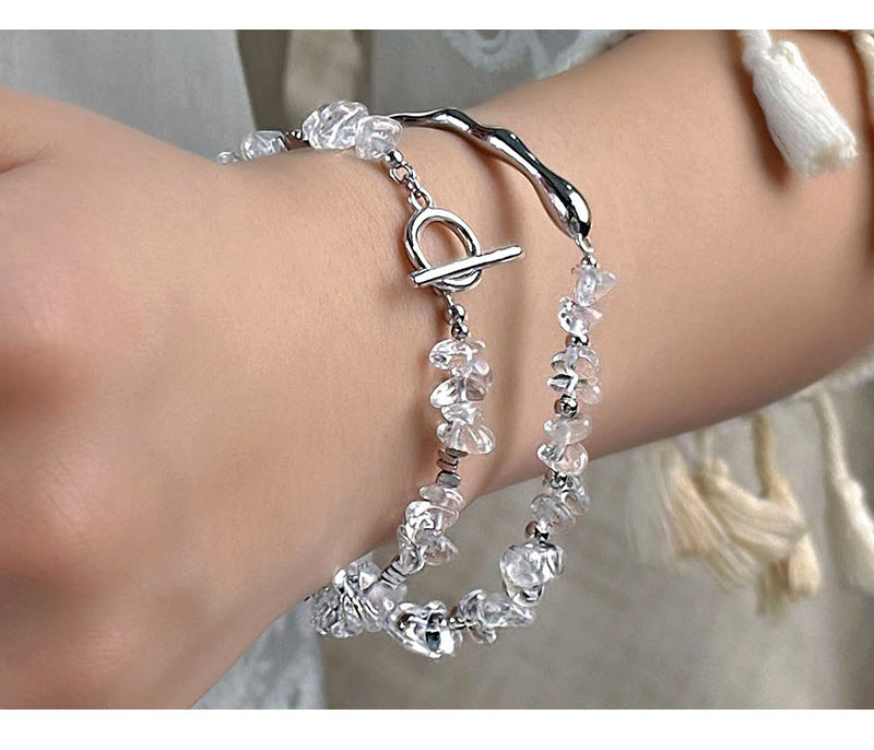 925 Sterling Silver Natural Irregular White Crystal Bracelet