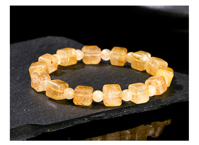 Buddha Life  Natural Golden Rutilated Quartz Sugar Cube Bracelet