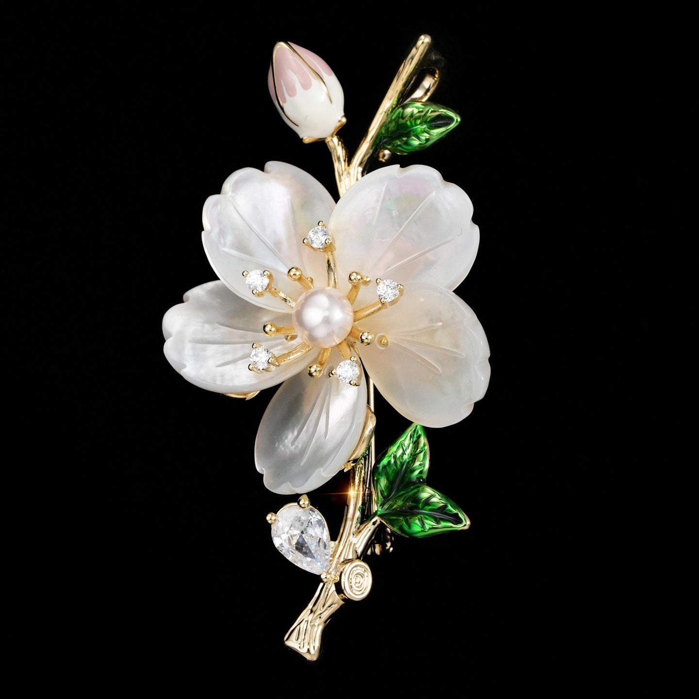 DAPAZA High-grade Natural Freshwater Pearl Shell Rhododendron Brooch, Enamel Bud Accessories Brooch Pin