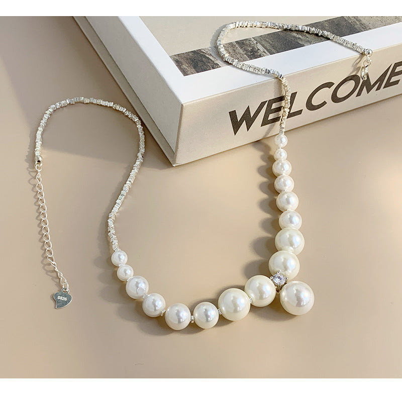 S925 Sterling Silver Shredded Silver Pearl Necklace