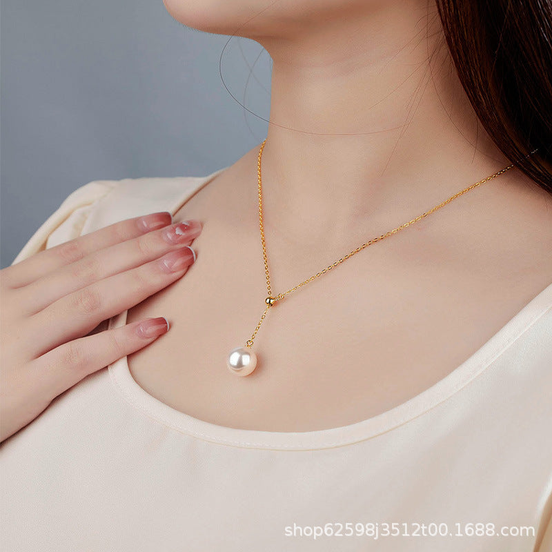 925 Sterling Silver Australian White Highlighted Bead Necklace Adjustable Tassel Clavicle Chain