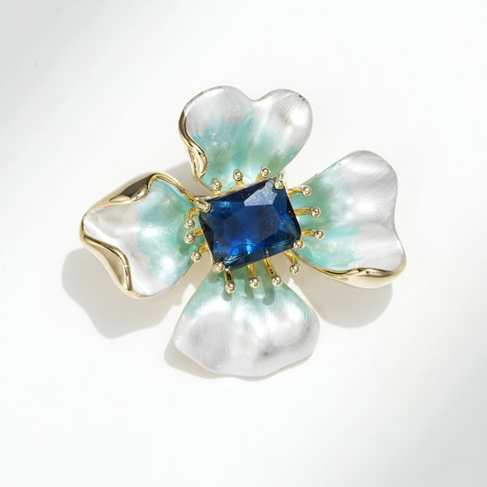 DAPAZA Fashion Enamel Painted Blue Four-leaf Clover Brooch, Temperament Women's Clothing Accessories Corsage