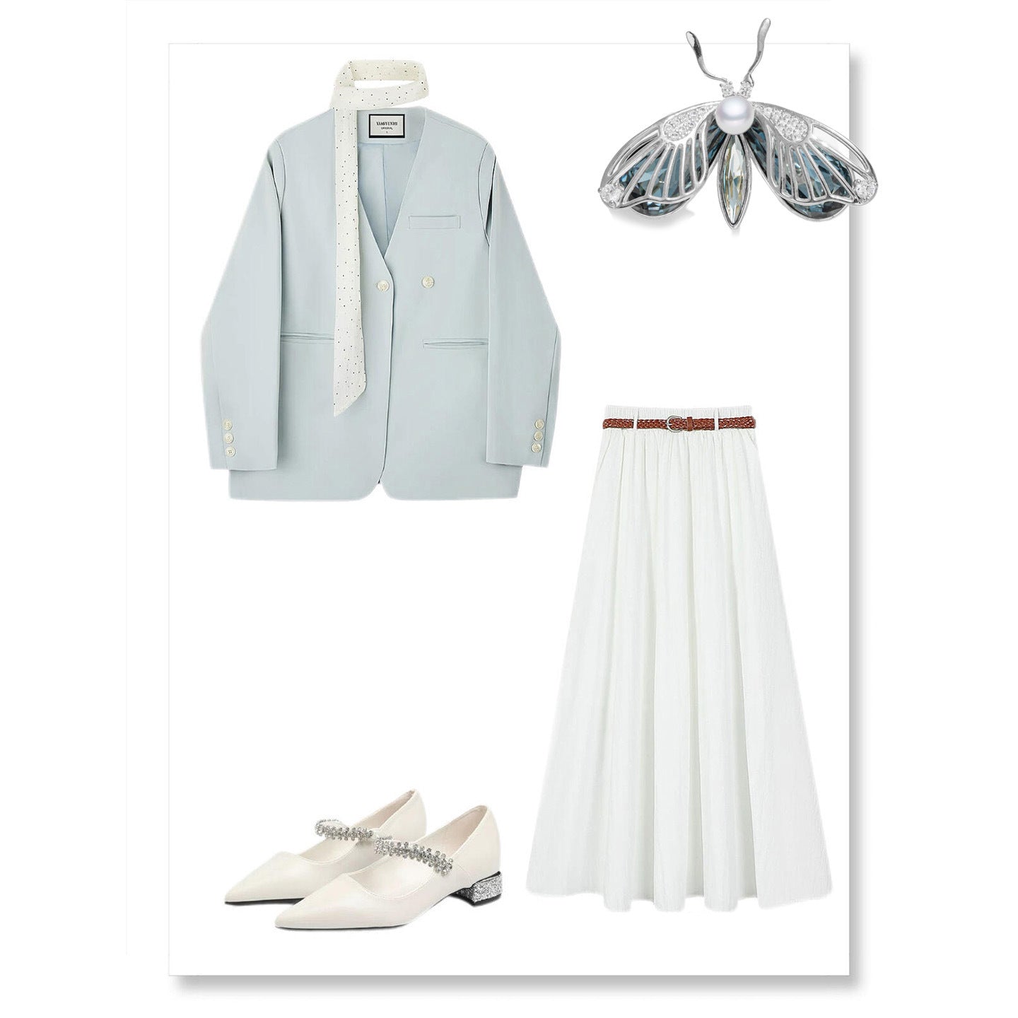 Freshwater Pearl Crystal Butterfly Brooch