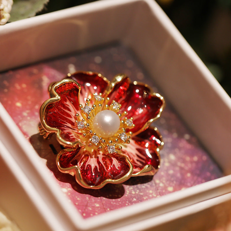 Enamel Pearl Peony Brooch, High-end Atmospheric Suit Corsage Gift