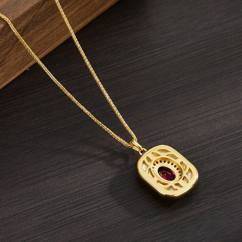 New S925 Silver Fritillary Pendant Light Luxury Ruby Geometric Necklace Whole Body S925 Silver Fashion Classic Pendant