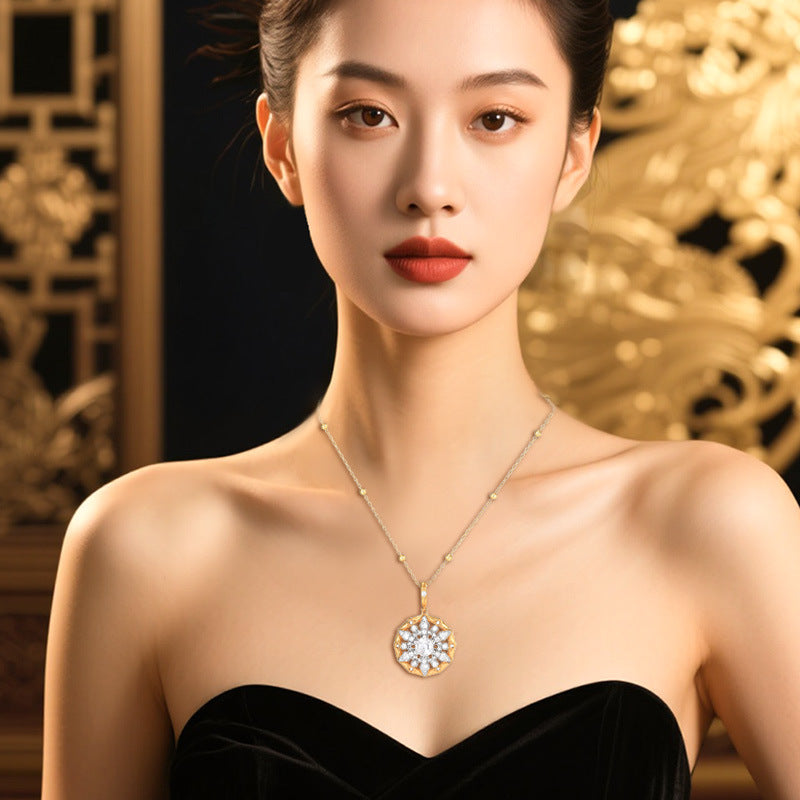925 Sterling Silver Sunflower Necklace Niche Light Luxury Versatile High-end Pendant Diamond Collarbone Chain Fashion Necklace