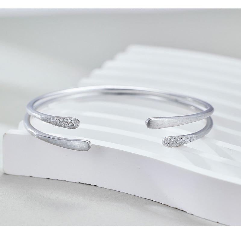 S925 Sterling Silver Zircon Double Layer Open Bracelet Women's