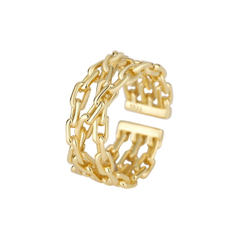 Dapaza S925 Sterling Silver Ring Women's Double Winding Chain Design