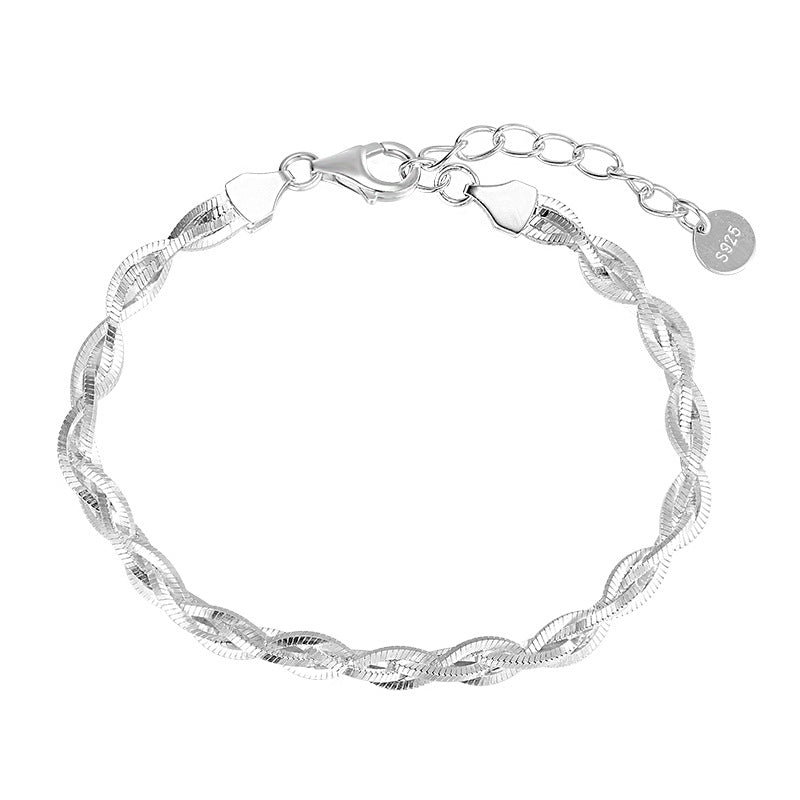 925 Sterling Silver Bracelet Women's Italian Design Woven Four-strand Simple and Fashionable Personalized Bracelet