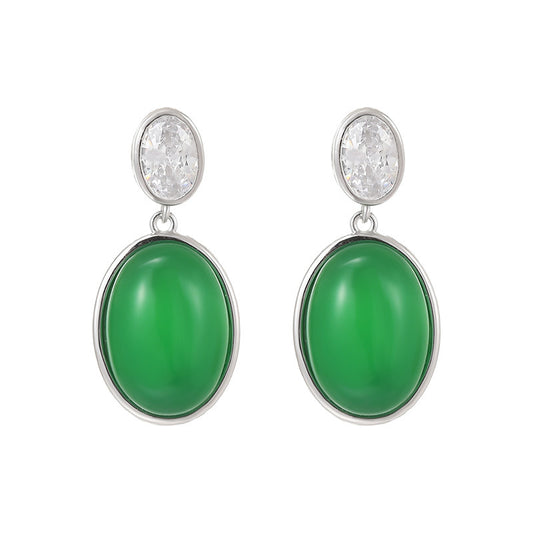 Dapaza S925 Sterling Silver Double Sided Natural Chalcedony Earrings