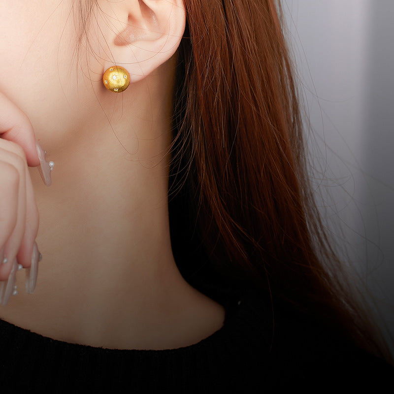 S925 Sterling Silver Stud Earrings Women's Medieval Gilt Round Star Earrings