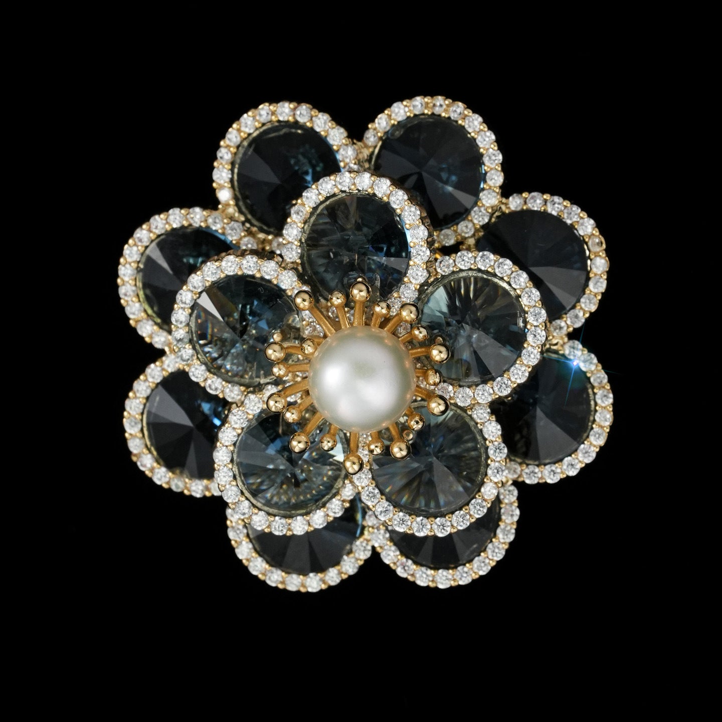 High Quality Natural Freshwater Pearl Blue Crystal Plum Blossom Brooch Magnetic Suction Dual Use