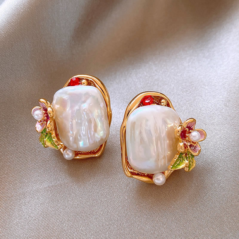 Dapaza Irregular Baroque Natural Large Pearl Stud Earrings
